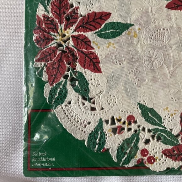 Royal Lace Poinsettia Lace Paper Doilies 18 Count 6 Inch Diameter White & Red Fo - Picture 4 of 6